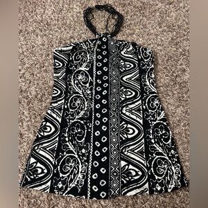 White House Black Market Beaded Halter Neck 100% Silk Tribal Print Top Sz M NWT